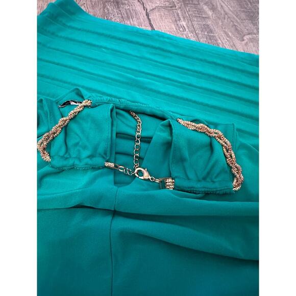 Vintage Cache Women's Green Blouson Gold Chain Halter Neck Mini Dress Size 10 - Picture 11 of 16
